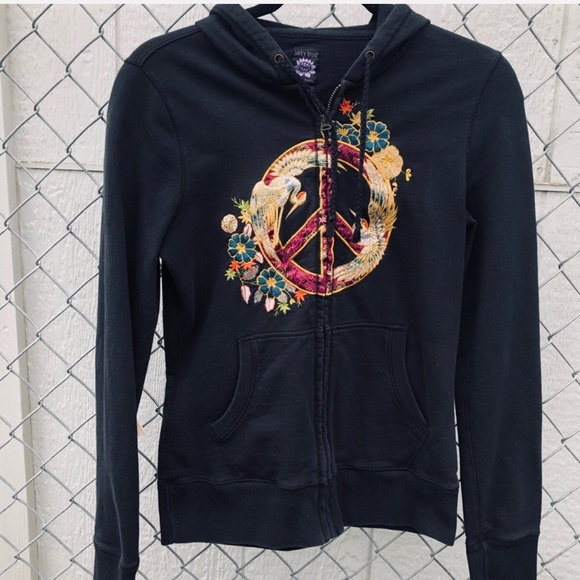 Lucky Brand Tops - Lucky Brand Zip Hoodie Brocade Peace Cranes